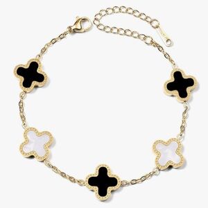 Elegant Gold and Black Clover Bracelet